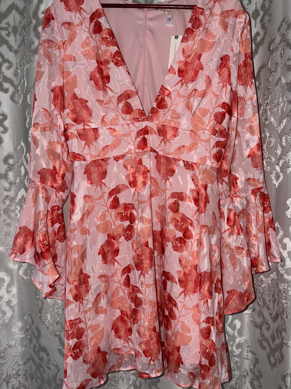 Anthropologie Pink Floral V-Neck Babydoll Dress